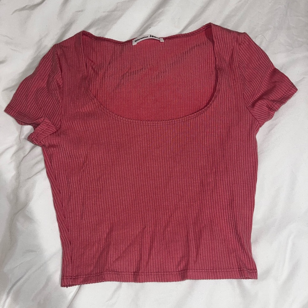 Reformation Pink Cropped “Bardot” top - size S